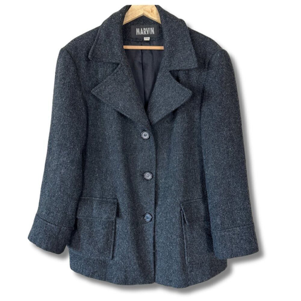 Marvin Richards Womens Medium Wool Coat Winter Jacket Classic Overcoat Gray